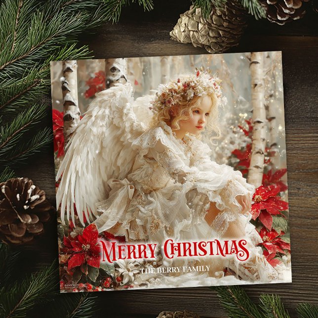 Elegant änglalik ängel röd guld festlig glitter  julkort (Elegant angelic angel red gold festive sparkles card)