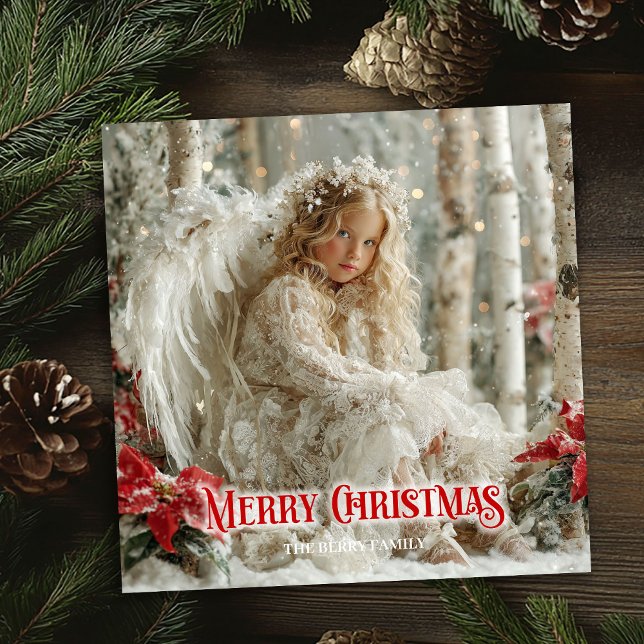 Elegant änglalik ängel röd guld festlig strålglans julkort (Elegant angelic angel red gold festive radiance card)