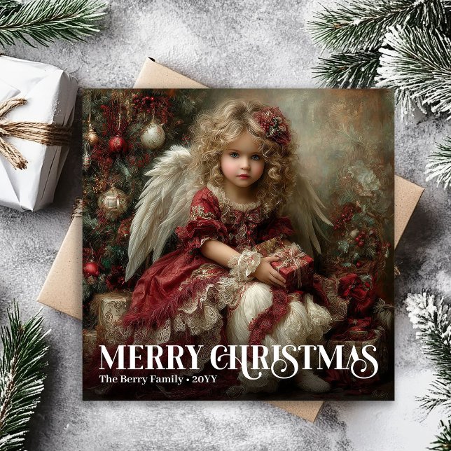 Elegant Änglalik Viktoriansk Jul Julkort (Elegant Angelic Victorian Holiday Christmas Card)