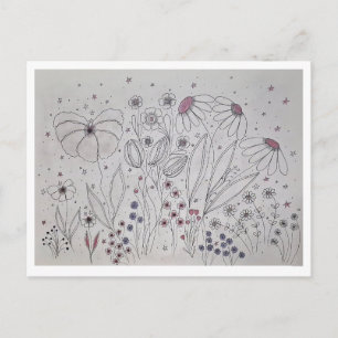 Elegant ängsblomma Linje Konst Meddelande Vykort