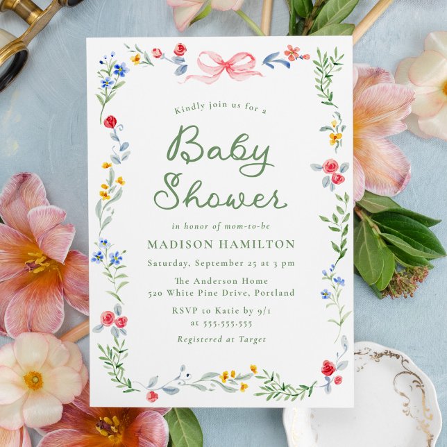 Elegant ängsblomning rosa band baby shower inbjudningar (Skapare uppladdad)