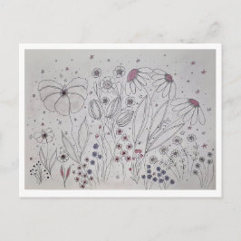 Elegant ängslinje konst med vilda blommor helg vykort
