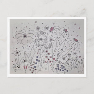 Elegant ängslinje konst med vilda blommor helg vykort