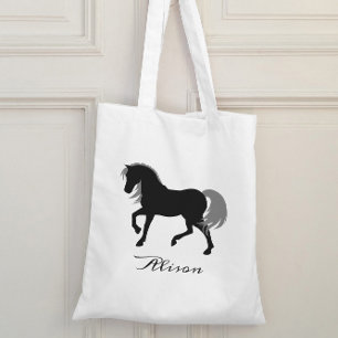 Elegant Animal Silhouette Personlig Black Horse Tygkasse