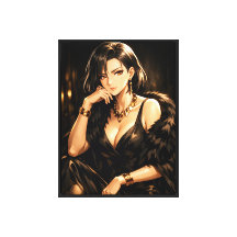 Elegant Anime Kvinna – Mörk Glamour Konsttryck