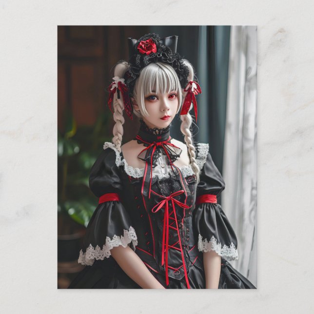 Elegant Anime Piga med Katteöron Vykort (Framsida)