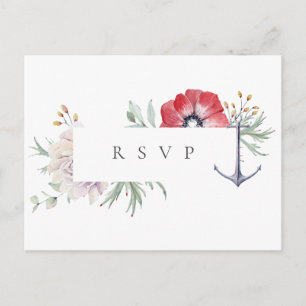 Elegant Ankare Blommig Bröllop RSVP Sångförfrågan Inbjudan Vykort
