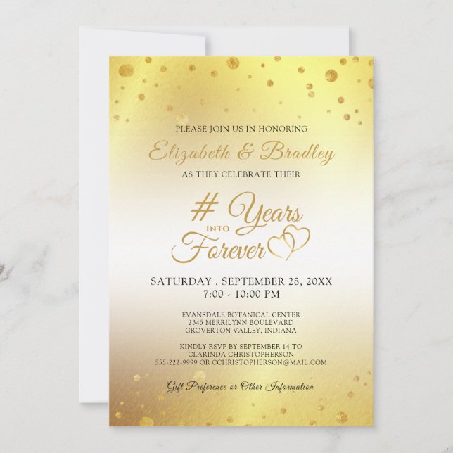 Elegant Anniversary # ÅR IN I ETERNITETEN Guld Inbjudningar (Framsida)