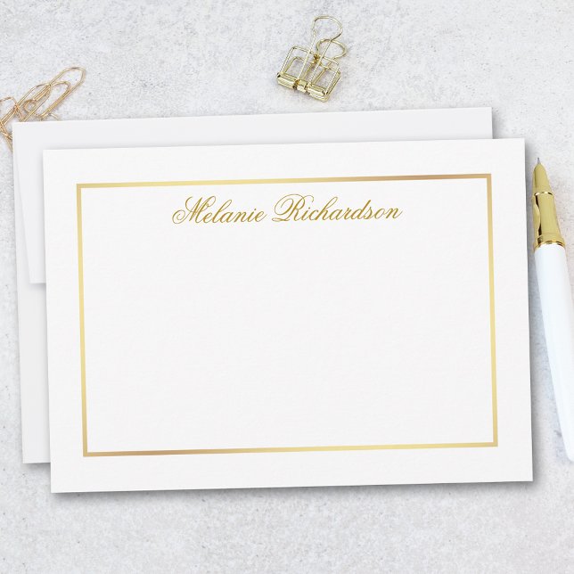 Elegant ännu Enkel Guld Ram - välj Storlek - Anteckningskort (Customize to change text color,  text style or to add more text to back of card.)