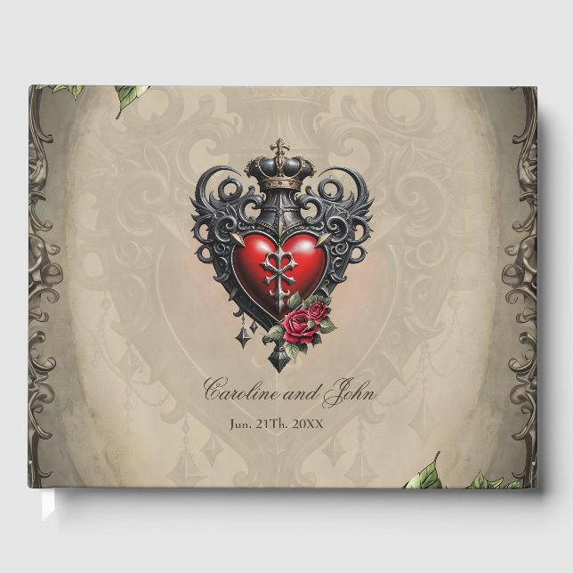 Elegant ännu mystiskt, gotskt hjärta gästböcker (Framsida)