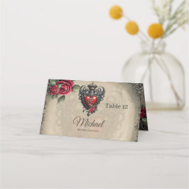 Elegant ännu mystiskt, gotskt hjärta placeringskort