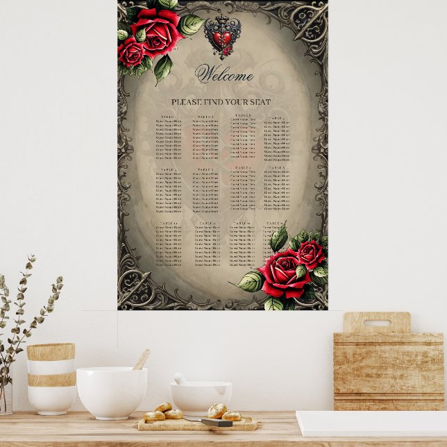 Elegant ännu mystiskt, gotskt hjärta poster (Kök)