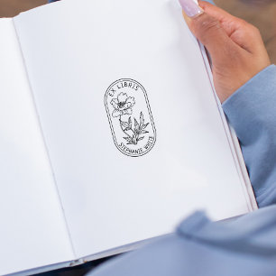 Elegant Anpassad Blomma Ex Libris Stämpel