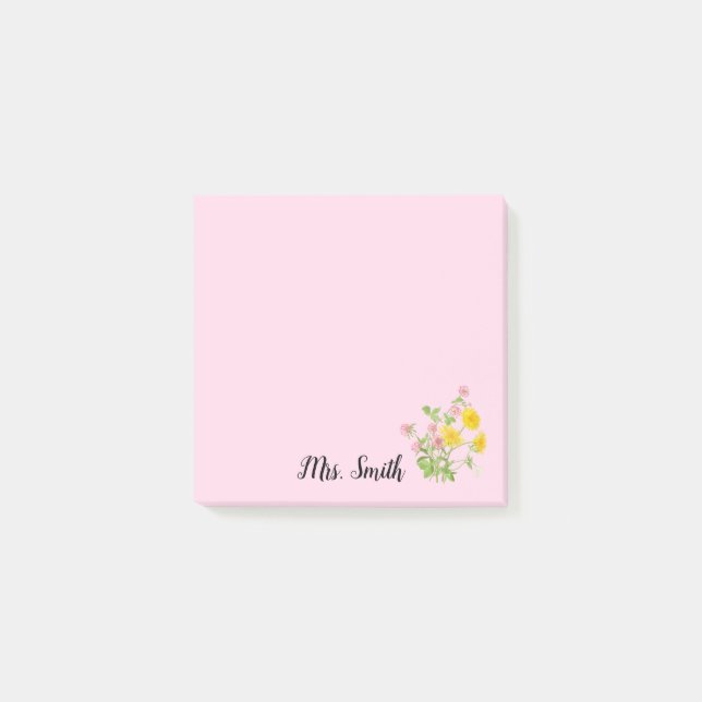 Elegant anpassad blomster monogram design post-it block (Framsida)