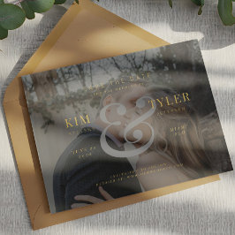 Elegant anpassad foto falskt vellum modern bröllop spara datumet