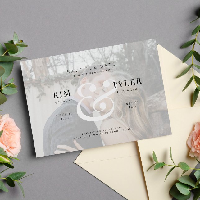 Elegant anpassad foto faux vellum modern bröllop spara datumet (Skapare uppladdad)