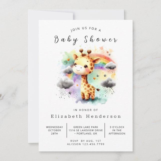Elegant Anpassad Giraff Baby Shower Inbjudningar (Framsida)