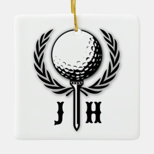 Elegant Anpassad Golf Monogram-design Julgransprydnad Keramik