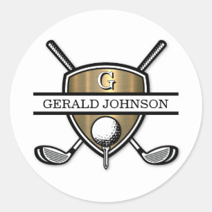 Elegant Anpassad Golfmonogramdesign Runt Klistermärke
