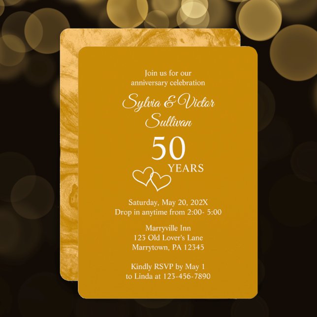 Elegant anpassad gul 50-årsjubileumsfest inbjudningar (Customize this template for a stylish golden 50th anniversary party invitation.
)