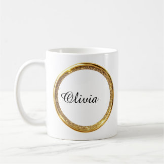 Elegant anpassad guldblixtram initial namn mugg