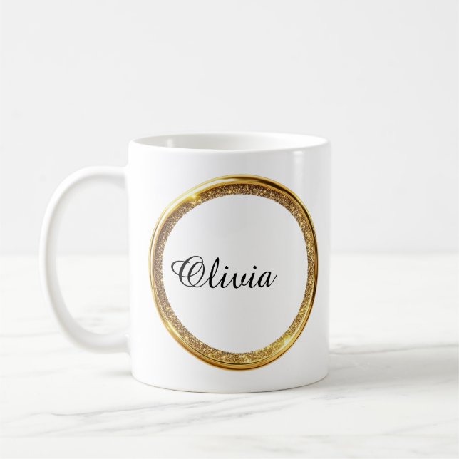 Elegant anpassad guldblixtram initial namn mugg (Vänster)