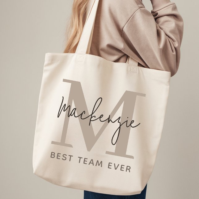 Elegant anpassad handväskaspresent till kollega el tygkasse (Custom Wedding Tote Bag Neutral Classy Bridal Gift, Luxury Monogram Tote Bag Gift for Coworkers)