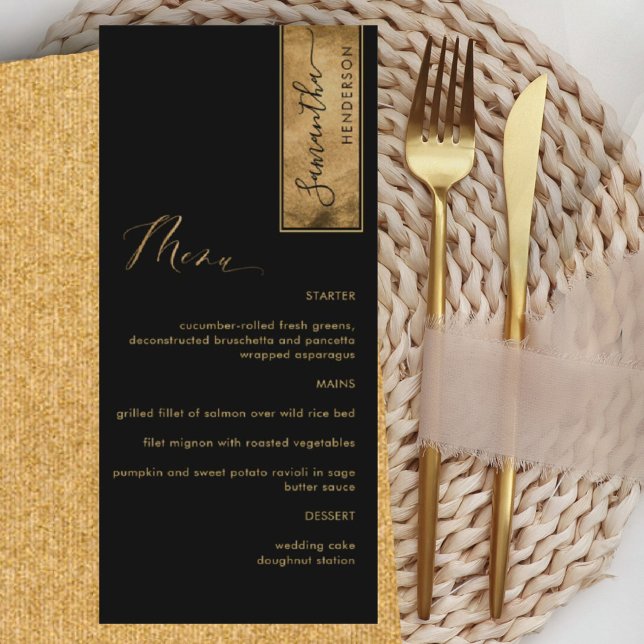 Elegant Anpassad med Gästnamn Svart och Guld Meny (Skapare uppladdad)