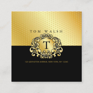 Elegant Anpassad Monogram Guld Svart Visitenkort Fyrkantigt Visitkort