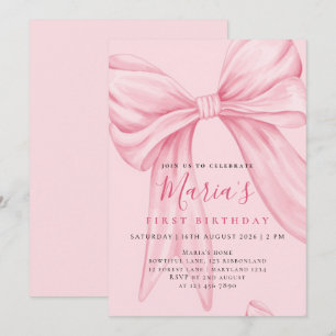 Elegant Anpassad Vattenfärg Rosa Slinga Första Föd Inbjudningar