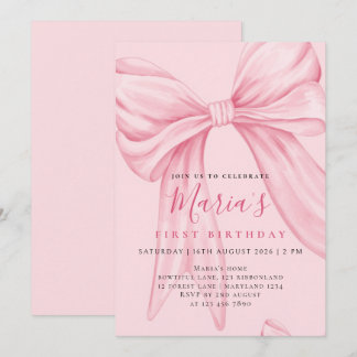 Elegant Anpassad Vattenfärg Rosa Slinga Första Föd Inbjudningar