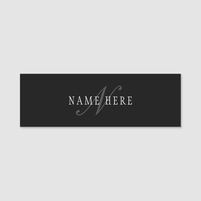 Elegant Anpassade Monogram | Black Grått White Namnbricka (Framsida)