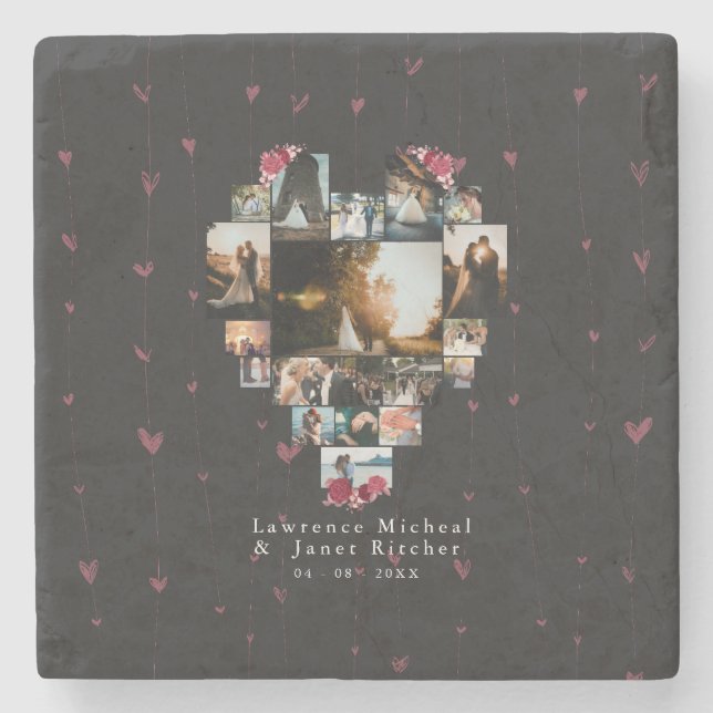 Elegant Anpassningsbar 18 Foto Hjärtformade för he Stenunderlägg (Framsidan)