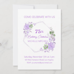 Elegant Anpassningsbar 75:e Birthday Lavender Blom Inbjudningar
