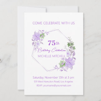 Elegant Anpassningsbar 75:e Birthday Lavender Blom Inbjudningar