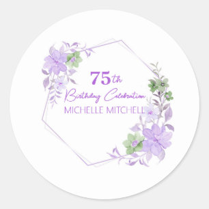 Elegant Anpassningsbar 75:e Birthday Lavender Blom Runt Klistermärke