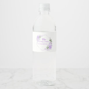 Elegant Anpassningsbar 75:e Birthday Lavender Blom Vattenflaskor Etikett
