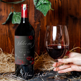 Elegant Anpassningsbar Black and Red Blommigt Bröl Vinflaska Etikett