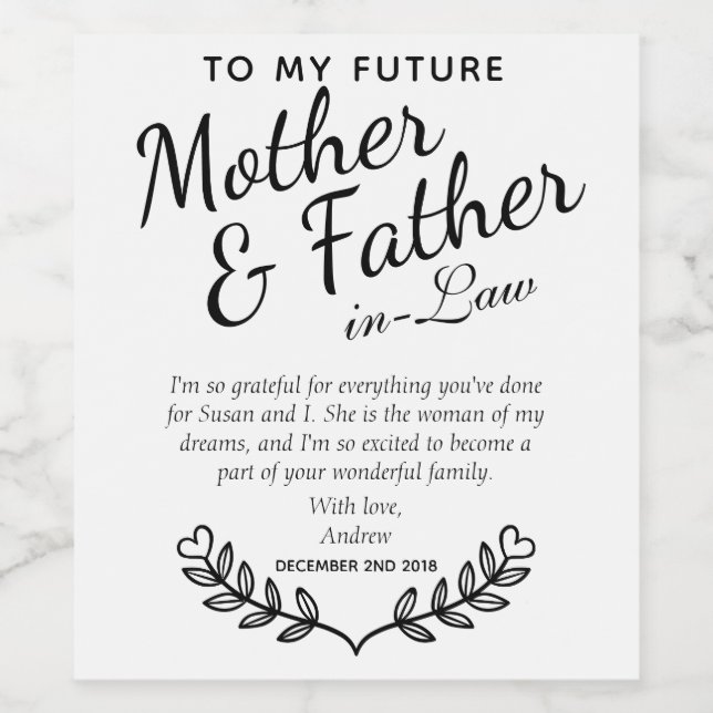 Elegant Anpassningsbar Black and White In-Law Bröl Vinflaska Etikett (Singel etikett)