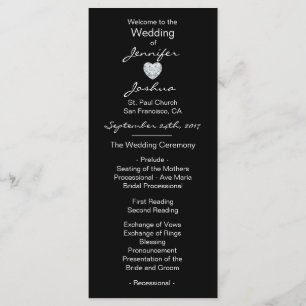 Elegant Anpassningsbar Black Heart-Bröllopsprogram Program