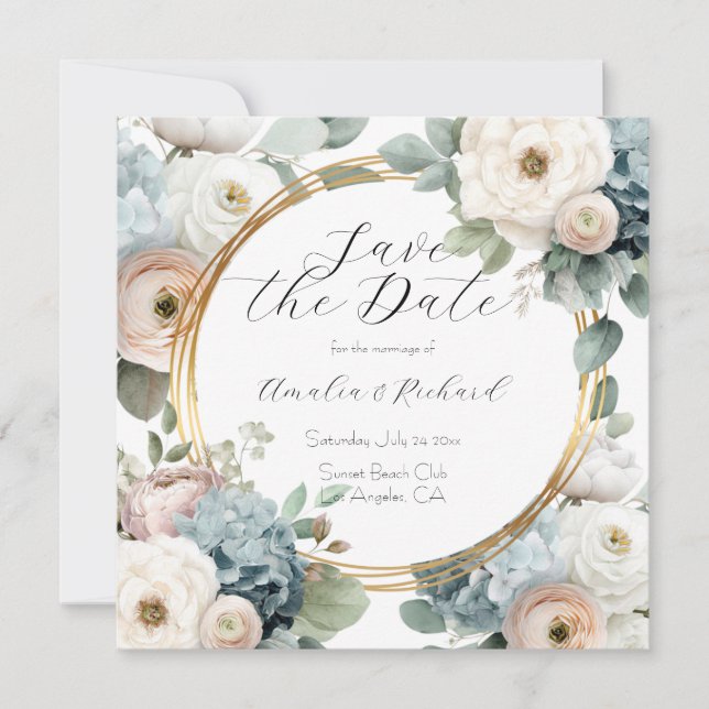 Elegant Anpassningsbar Blommig Spara Datum-kort Inbjudningar (Framsida)