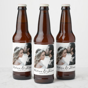 Elegant Anpassningsbar Calligraphy Photo Bröllop Ölflaska Etikett