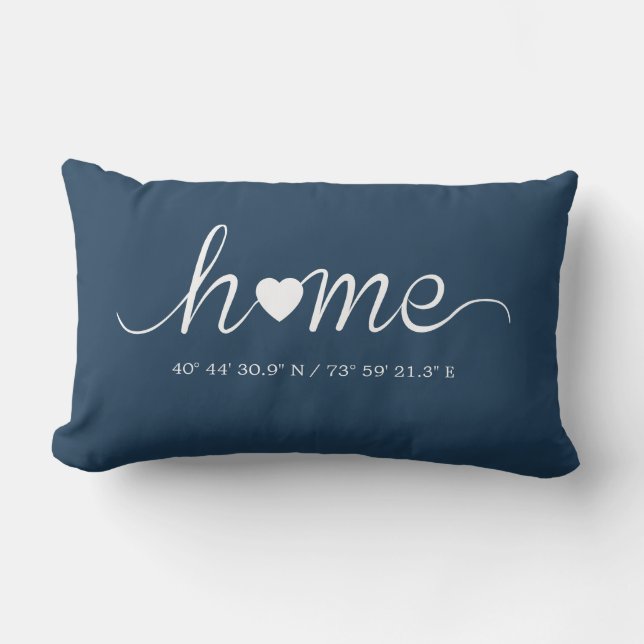 Elegant Anpassningsbar City Coordinates Navy Lumbarkudde (Framsida)