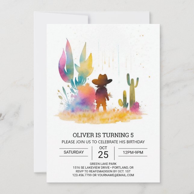 Elegant Anpassningsbar Cowboy Birthday Inbjudningar (Framsida)