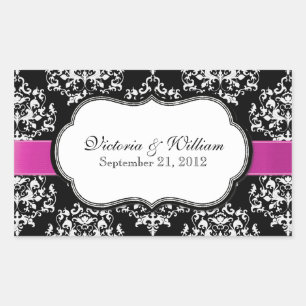 Elegant Anpassningsbar Damask Wedding Sticker Rektangulärt Klistermärke