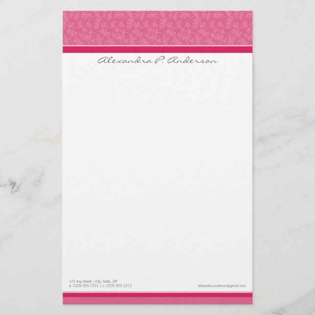 Elegant Anpassningsbar Designer Fuschia Stationery Brevpapper (Framsida)