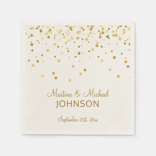 Elegant Anpassningsbar ECRU Guld Confetti Bröllop  Pappersservett (Framsidan)