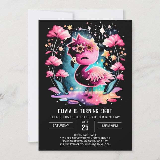 Elegant Anpassningsbar Flamingo Birthday Inbjudningar (Framsida)