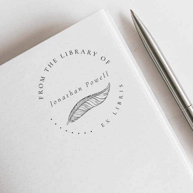 Elegant Anpassningsbar för luddpenna Ex Libris Bib Stämpel (Elegant Classic Typography Vintage Feather Pen Custom Ex Libris Library Book Rubber Stamp)