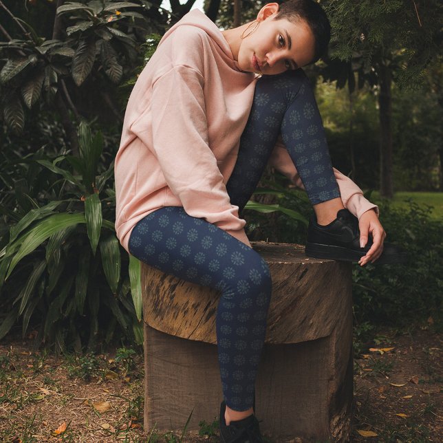 Elegant Anpassningsbar för marinblått klassiskt Si Leggings (Navy blue and silver patterned simple leggings. )